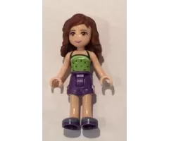 Friends Olivia, Dark Purple Shorts, Lime Halter Top with Dark Green Spots Pattern