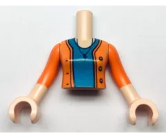 Torso Mini Doll Girl Dark Azure Shirt and Orange Sweater with Necklace and Lightning Bolt Pattern, Light Nougat Arms with Hands with Orange Sleeves