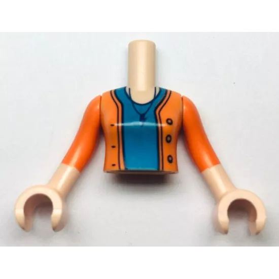 Torso Mini Doll Girl Dark Azure Shirt and Orange Sweater with Necklace and Lightning Bolt Pattern, Light Nougat Arms with Hands with Orange Sleeves