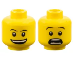 Minifigure, Head Dual Sided Thin Black Eyebrows, Open Mouth Smile with Top Teeth / Surprised Pattern