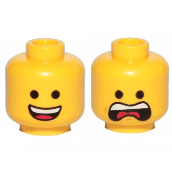 Minifigure, Head Dual Sided Open Smile with Tongue / Open Mouth Scream Pattern (Emmet)