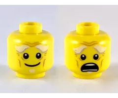 Minifigure, Head Dual Sided White Bushy Eyebrows, Goatee, Wrinkles, Smile / Open Mouth Scared Pattern