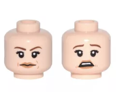 Minifigure, Head Dual Sided Female, Reddish Brown Eyebrows, Dark Tan Lips Neutral / Scared Pattern