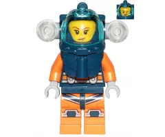 Deep Sea Diver - Female, Dark Blue Helmet, Side Lamps, Smirk / Left Eye Squinted