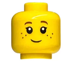 Minifigure, Head Child Black Eyelashes, Dark Red Eyebrows, Freckles Pattern