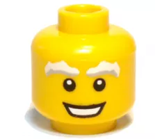 Minifigure, Head Light Bluish Gray and White Bushy Eyebrows, Open Mouth Smile with Teeth Pattern