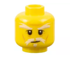 Minifigure, Head White Bushy Eyebrows, Moustache and Soul Patch, Upper Eyelids, Medium Nougat Cheek Lines and Wrinkles, Slight Grin Pattern
