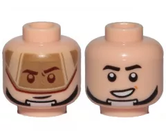 Minifigure, Head Dual Sided Dark Tan Visor, Stern Black Eyebrows, Chin Strap / Open Mouth Grin Pattern (SW T-16 Skyhopper Pilot)