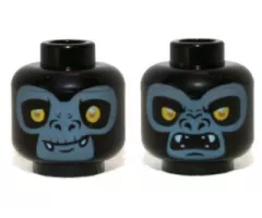 Minifigure, Head Dual Sided Alien Chima Gorilla with Yellow Eyes, Fangs and Sand Blue Face, Closed Mouth / Open Mouth Pattern (Gorzan)