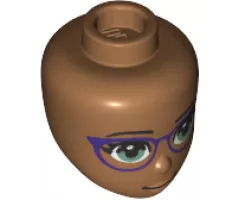Mini Doll, Head Friends with Olive Green Eyes and Dark Purple Glasses, Peach Lips and Closed Mouth Pattern