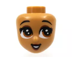 Mini Doll, Head Friends with Reddish Brown Large Eyes Looking Left, Raised Eyebrows, Dark Red Lips Pattern (Tiana)
