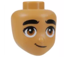 Mini Doll, Head Friends with Thick Black Eyebrows, Dark Orange Eyes, and Lopsided Grin Pattern