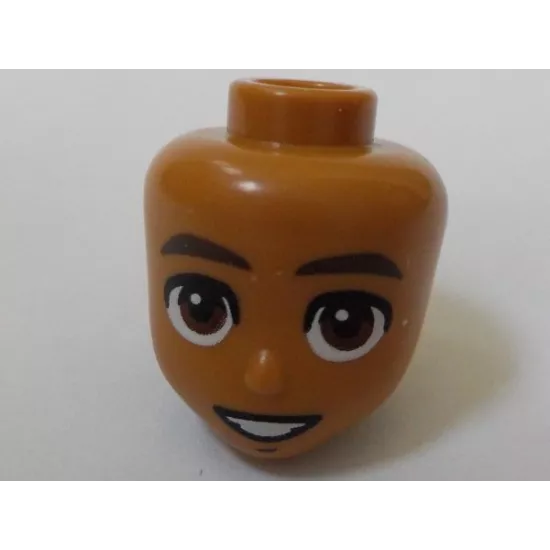 Mini Doll, Head Friends with Dark Brown Thick Eyebrows, Reddish Brown Eyes, Chin Dimple, and Open Mouth Smile with Teeth Pattern