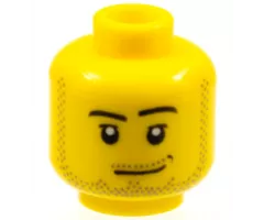 Minifigure, Head Male Smirk, Black Dimple, Pupils, Stubble Beard, Moustache, and Sideburns Pattern