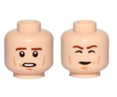 Minifigure, Head Dual Sided Brown Eyebrows, Cheek Lines, Chin Dimple, Open Mouth / Closed Eyes Carbonite Pattern (SW Han Solo)
