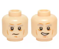 Minifigure, Head Dual Sided Gray Eyebrows, Lines, White Pupils, Neutral / Open Mouth Lopsided Grin Pattern (Han Solo)
