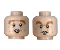 Minifigure, Head Dual Sided Crow's Feet, Bushy Eyebrows and Rodent Teeth Pattern (Peter Pettigrew)