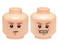 Minifigure, Head Dual Sided Dark Orange Eyebrows and Chin Dimple, Neutral / Angry, Bared Teeth Pattern