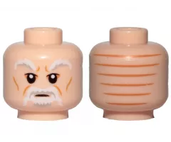 Minifigure, Head White Bushy Eyebrows, Beard and Wrinkles Pattern (SW Ki-Adi-Mundi)