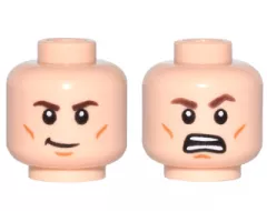 Minifigure, Head Dual Sided Brown Eyebrows, Cheek Lines, Chin Dimple, Crooked Smile / Open Mouth Grimace Pattern