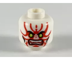 Minifigure, Head Alien with Lime Eyes, White Fangs, Red Simpler Face Decorations and Black Mouth and Cheek Lines Pattern