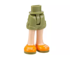 Mini Doll Hips and Shorts Folded Hem with Molded Light Nougat Legs and Printed Orange Shoes with White Laces and Olive Green Soles Pattern - Thin Hinge