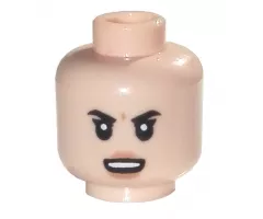 Minifigure, Head Female Black Eyebrows, Open Smile and White Teeth, Angry Frown Pattern