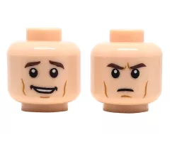 Minifigure, Head Dual Sided Dark Brown Eyebrows, Cheek Lines, Open Smile/Frown Pattern