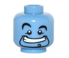 Minifigure, Head Alien with Black Curved Eyebrows, Right Raised Eyebrow, Narrow Goatee with Curl, Wide Mouth Smile with Teeth Pattern