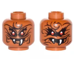 Minifigure, Head Dual Sided Alien Snake with Black Wavy Lines, 2 Red Eyes and 2 White Fangs, Narrow Eyes / Wide Eyes, Open Mouth Pattern