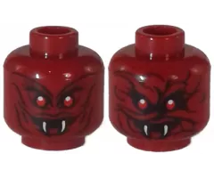 Minifigure, Head Dual Sided Red Eyes, Curved White Fangs, Smile, Slight Wavy Lines / Twisted Smile, Prominent Wavy Lines Pattern