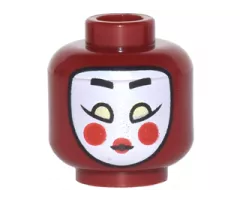 Minifigure, Head Female White Kabuki Mask with Black Eyebrows, Yellowish Green Eyes, Red Cheeks and Lips Pattern