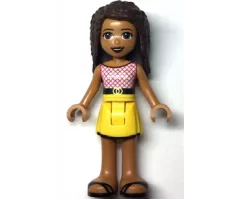Friends Andrea, Yellow Skirt with Black Hem, Magenta and White Top with Belt