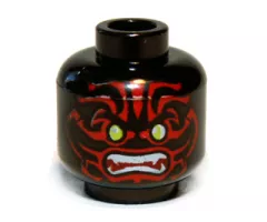 Minifigure, Head Alien with Lime Eyes, White Fangs, Red Face Decorations and Dark Red Mouth Pattern