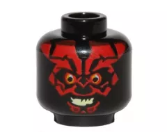 Minifigure, Head Alien with SW Darth Maul, Red Face, Evil Smile Pattern