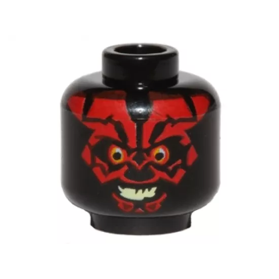Minifigure, Head Alien with SW Darth Maul, Red Face, Evil Smile Pattern