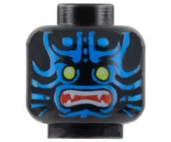 Minifigure, Head Alien with Lime Eyes, Blue Markings, Angry Open Red Mouth with Sharp Teeth Parted Pattern
