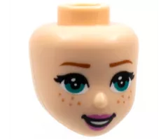 Mini Doll, Head Friends with Dark Turquoise Eyes, Dark Orange Eyebrows, Freckles, Dark Pink Lips, and Open Mouth Smile Pattern