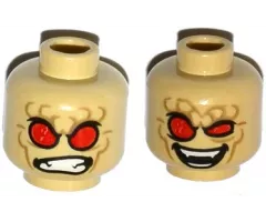 Minifigure, Head Dual Sided Alien with Red Eyes, Dark Tan Wrinkles, Angry Clenched Teeth / Evil Smile Pattern