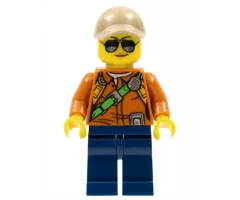 City Jungle Explorer Female - Dark Orange Shirt with Green Strap, Dark Blue Legs, Dark Tan Cap with Hole, Sunglasses