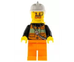 Fire - Reflective Stripe Vest with Pockets and Shoulder Strap, Orange Pants, White Fire Helmet, Yellow Air Tanks, Dark Orange Goatee