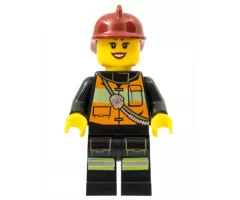 Fire - Reflective Stripe Vest with Pockets and Shoulder Strap, Dark Red Fire Helmet, Black Eyebrows