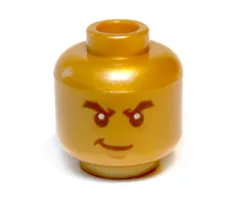 Minifigure, Head Male Black Bushy Eyebrows, White Pupils, Smirk Pattern