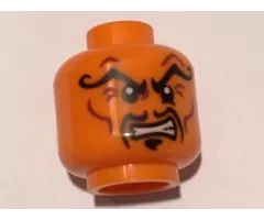 Minifigure, Head Alien with Black Arched Curly Eyebrows, Moustache Fu Manchu, Clenched Teeth Pattern