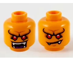 Minifigure, Head Dual Sided Alien, Pronounced Brow, Red Eyes, White Fangs, Wide Open Mouth / Lopsided Frown Pattern