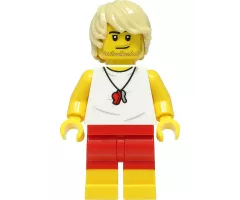 Beach Lifeguard - Male, White Shirt, Red Shorts, Tan Hair