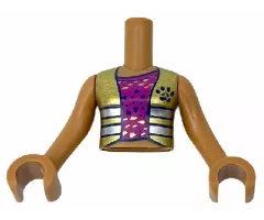 Torso Mini Doll Girl Magenta Top with Spots, Gold Vest with Silver Stripes Pattern, Medium Nougat Arms with Hands