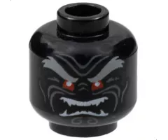 Minifigure, Head Light Bluish Gray Bushy Eyebrows, Red Eyes, Dark Bluish Gray Wrinkles, Furrowed Brow, Angry Open Mouth with White Sharp Teeth Parted Pattern