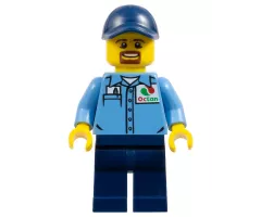 Gas Station Worker - Medium Blue Shirt with 'Octan' Logo, Dark Blue Legs and Cap