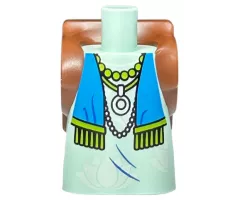 Body Short Dress with Arm Pin Holes with Molded Reddish Brown Backpack and Printed White Flowers, Dark Azure Scarf with Lime Tassels, and Necklaces Pattern